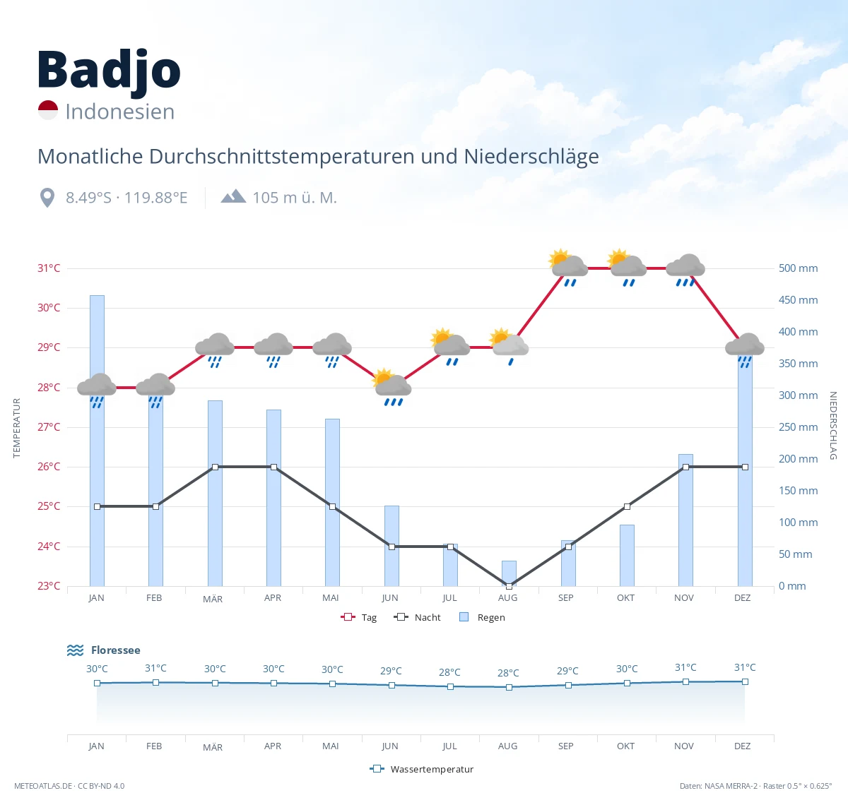 Badjo - monatliche Durchschnittstemperaturen und Niederschläge